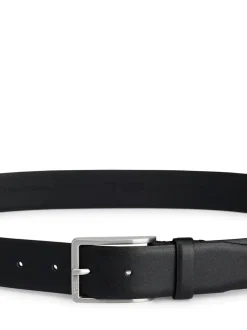 Riemen En Bretels|BOSS - Erman leren riem Zwart