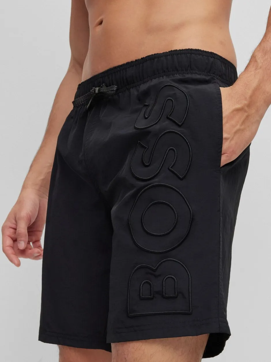 Badkleding*BOSS - Gevoerde zwembroek met walvis-logo Zwart