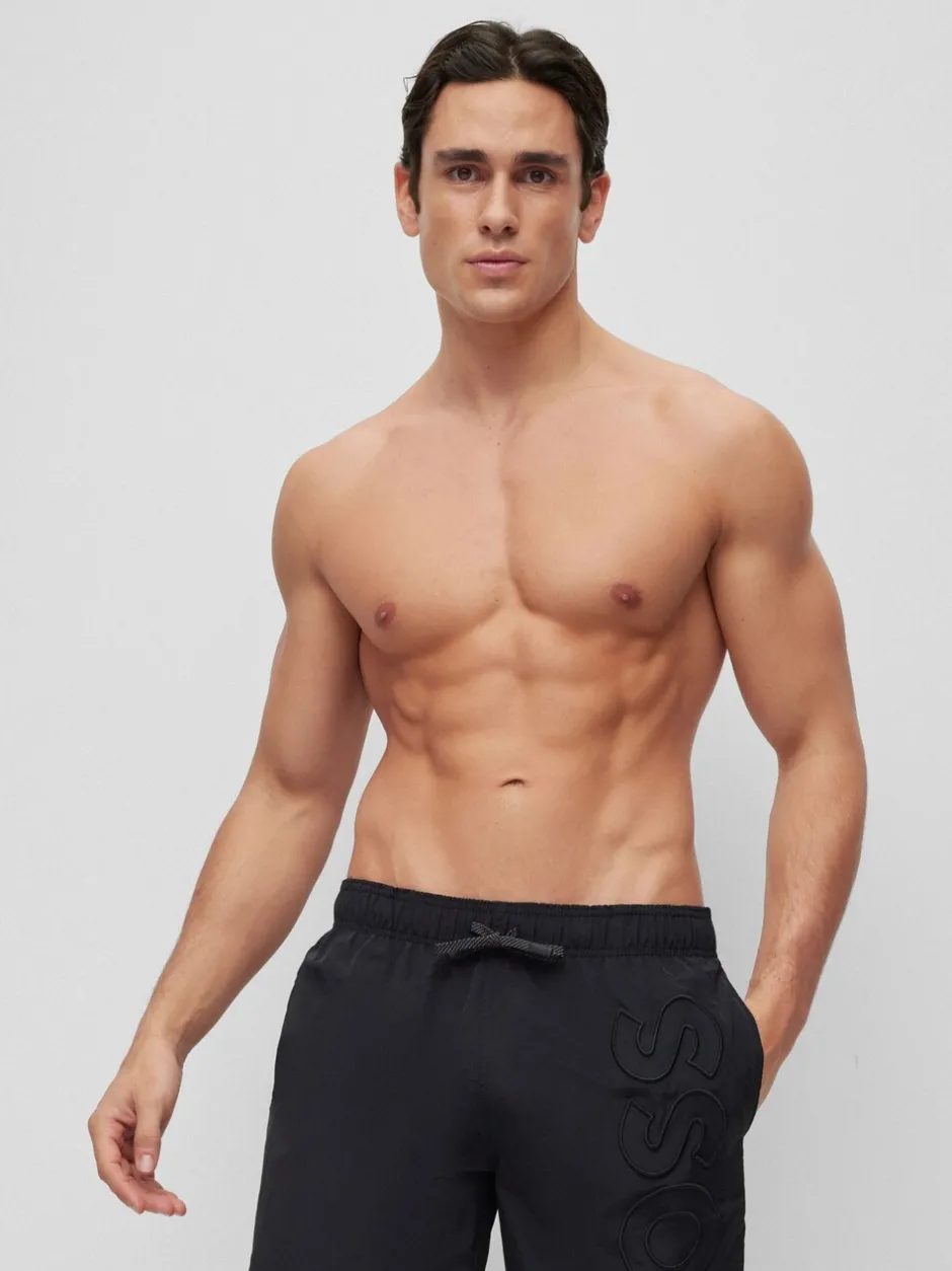 Badkleding*BOSS - Gevoerde zwembroek met walvis-logo Zwart