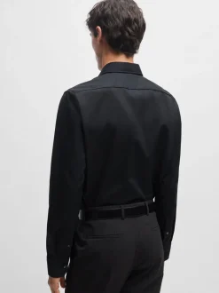 Formele Overhemden*BOSS - Joe Regular fit stretchy poplin Oxford-overhemd Zwart