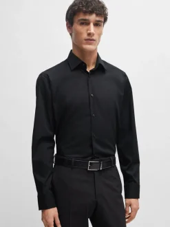 Formele Overhemden*BOSS - Joe Regular fit stretchy poplin Oxford-overhemd Zwart