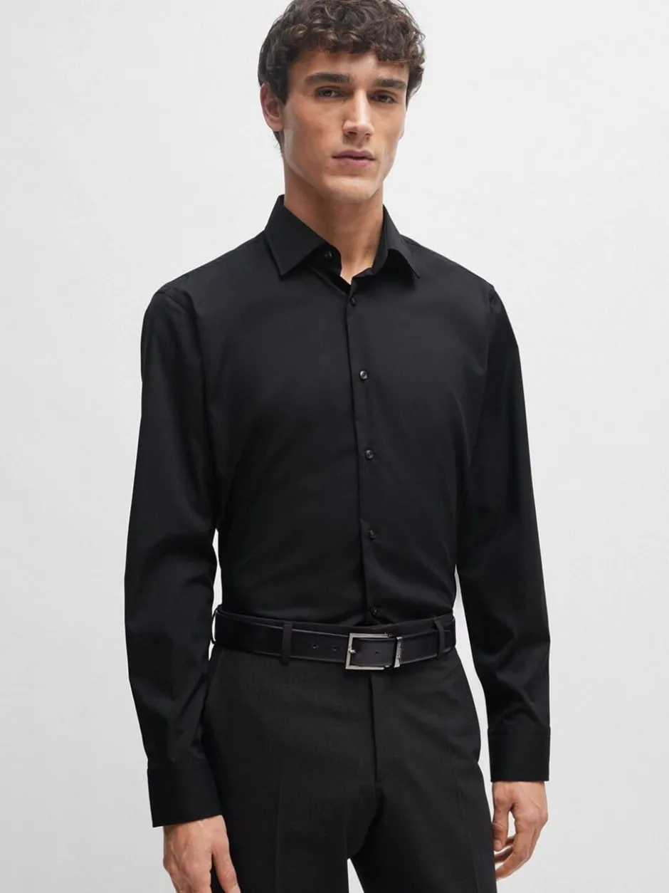 Formele Overhemden*BOSS - Joe Regular fit stretchy poplin Oxford-overhemd Zwart