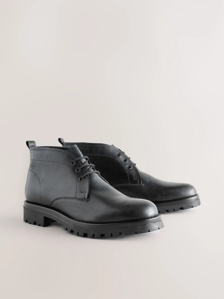 Boots|Next - Chunky Leather Chukka Boots Zwart