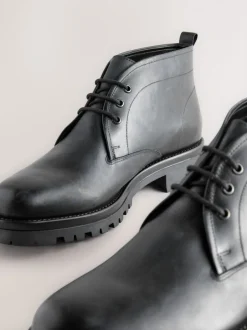 Boots|Next - Chunky Leather Chukka Boots Zwart