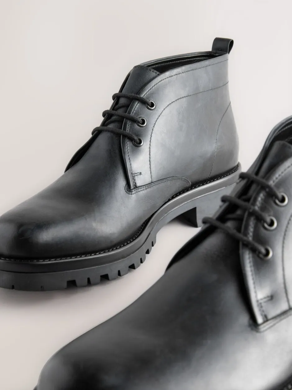 Boots|Next - Chunky Leather Chukka Boots Zwart