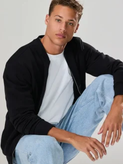 Jassen En Jacks|Next Zwart - Cotton Rich Full Zip Jersey Bomber Jacket