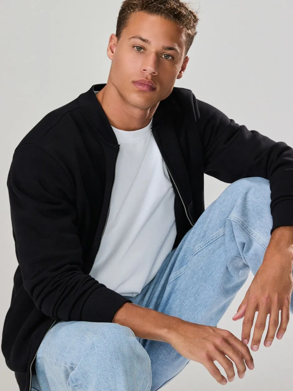Jassen En Jacks|Next Zwart - Cotton Rich Full Zip Jersey Bomber Jacket