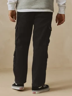 Jeans*Next Zwart - Denim cargojeans met meerdere zakken en 100% katoen (3 - 16 jr)