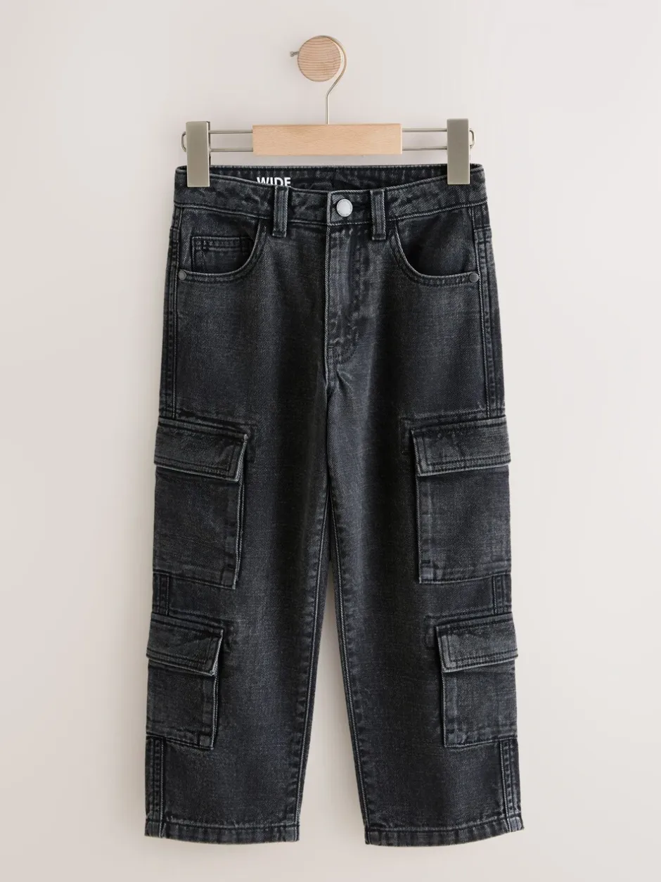 Jeans*Next Zwart - Denim cargojeans met meerdere zakken en 100% katoen (3 - 16 jr)
