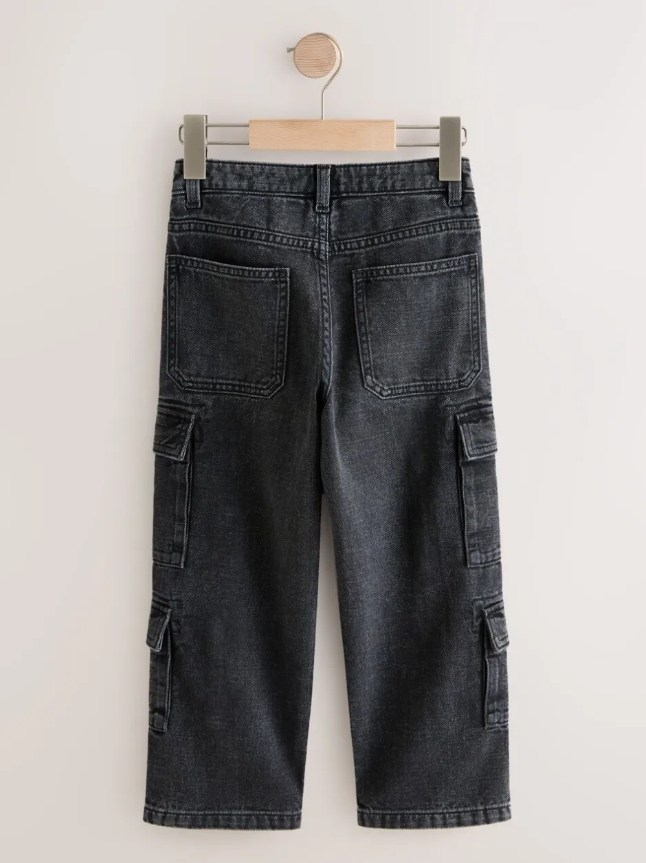 Jeans*Next Zwart - Denim cargojeans met meerdere zakken en 100% katoen (3 - 16 jr)