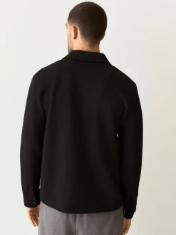 Formele Overhemden*Next - Diagonaal structuur Jersey Overshirt Zwart