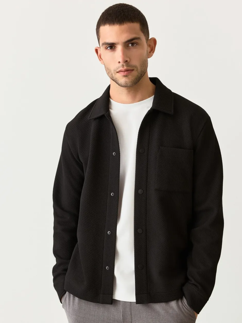 Formele Overhemden*Next - Diagonaal structuur Jersey Overshirt Zwart