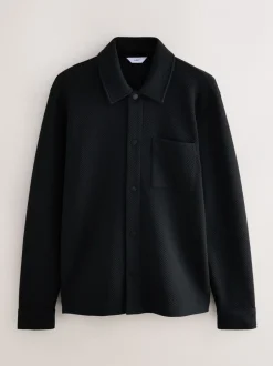 Formele Overhemden*Next - Diagonaal structuur Jersey Overshirt Zwart