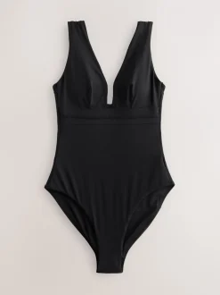 Badkleding|Next Zwart - Diepuitgesneden vormgevend buikcorrigerend badpak