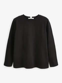 Tops En T-Shirts|Next Zwart - Dik T-shirt met lange mouwen en ronde hals