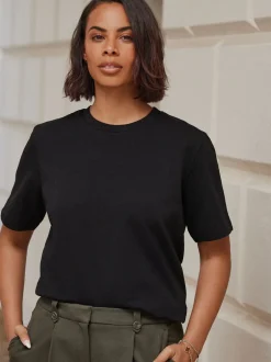 Tops En T-Shirts*Next Zwart - Dik T-shirt met ronde hals en korte mouwen