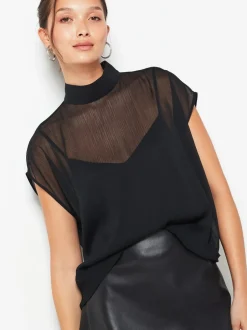 Blouses En Overhemden|Tops En T-Shirts|Next - Doorschijnende gelaagde top met kapmouwtjes Zwart