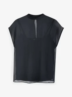 Blouses En Overhemden|Tops En T-Shirts|Next - Doorschijnende gelaagde top met kapmouwtjes Zwart