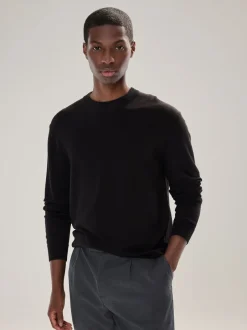 Gebreide Kleding|Next - Effen - Regular Fit Cotton Rich Crew Neck Jumper Zwart