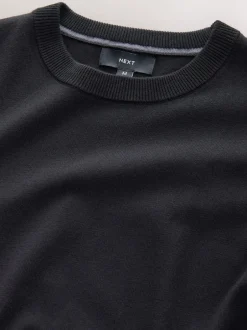 Gebreide Kleding|Next - Effen - Regular Fit Cotton Rich Crew Neck Jumper Zwart