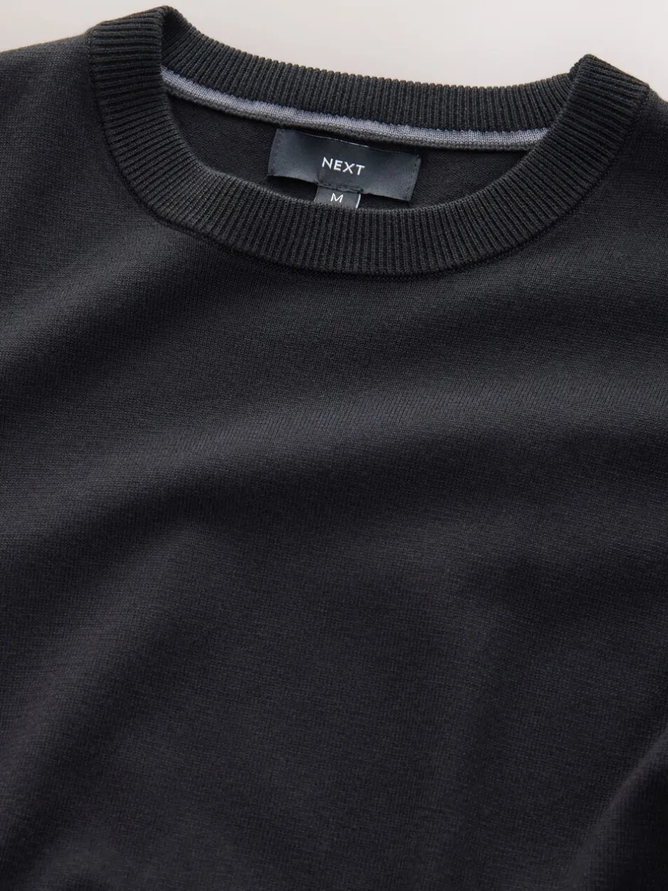 Gebreide Kleding|Next - Effen - Regular Fit Cotton Rich Crew Neck Jumper Zwart