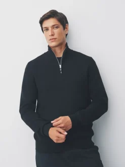 Gebreide Kleding*Next Zwart - Effen - Regular fit 100% katoenen premium trui met korte rits
