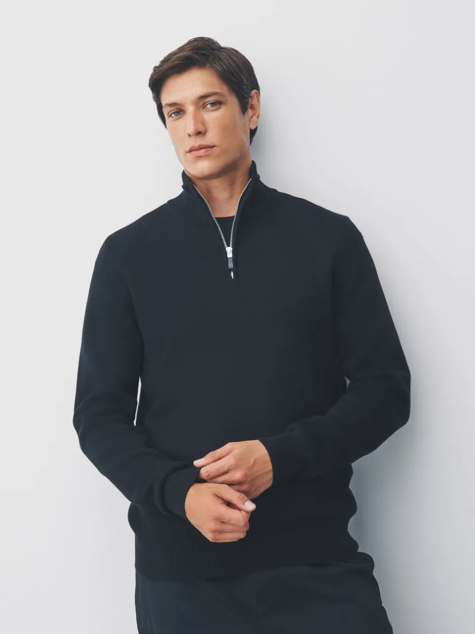 Gebreide Kleding*Next Zwart - Effen - Regular fit 100% katoenen premium trui met korte rits