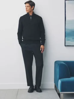 Gebreide Kleding*Next Zwart - Effen - Regular fit 100% katoenen premium trui met korte rits