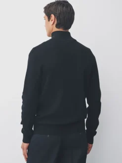 Gebreide Kleding*Next Zwart - Effen - Regular fit 100% katoenen premium trui met korte rits