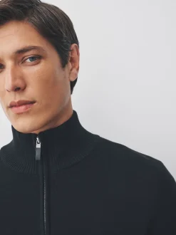 Gebreide Kleding*Next Zwart - Effen - Regular fit 100% katoenen premium trui met korte rits