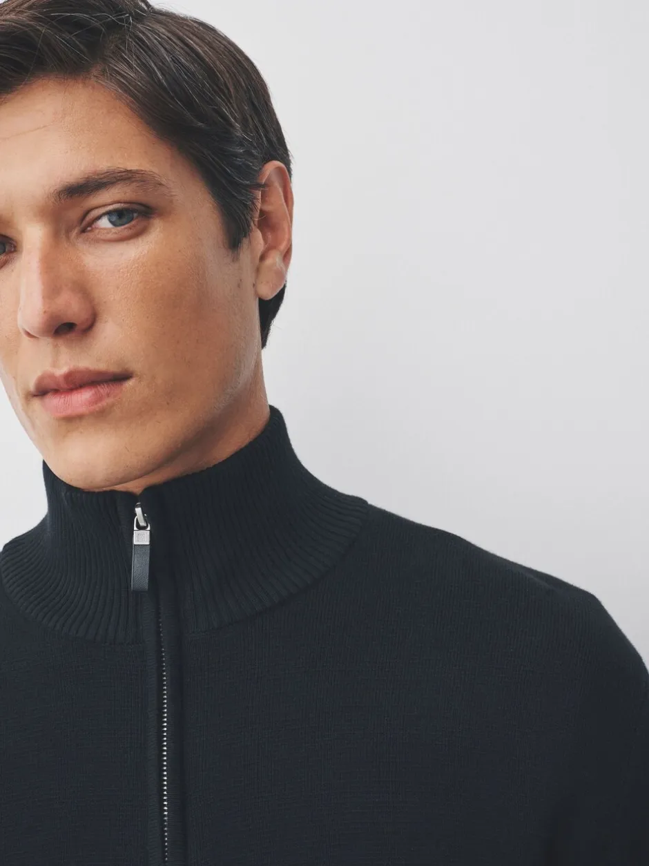 Gebreide Kleding*Next Zwart - Effen - Regular fit 100% katoenen premium trui met korte rits