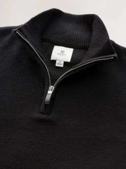 Gebreide Kleding*Next Zwart - Effen - Regular fit 100% katoenen premium trui met korte rits
