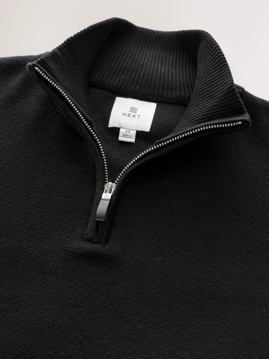 Gebreide Kleding*Next Zwart - Effen - Regular fit 100% katoenen premium trui met korte rits