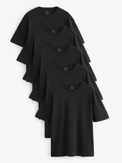 Loungewear*Next - Essential Cotton T-Shirts Relaxed Fit 5 Pack Zwart