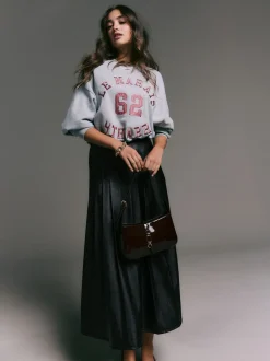 Rokken*Next - Faux Leather Midi Kilt Skirt Zwart