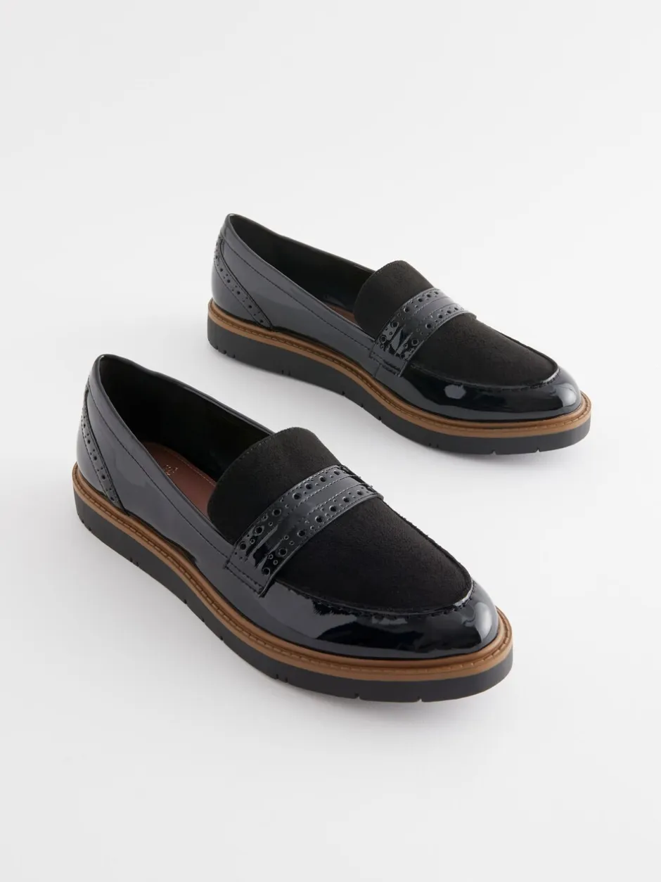 Ruimvallend En Extraruimvallend|Lage Schoenen|Next - Forever Comfort® Brogue Instappers Zwart