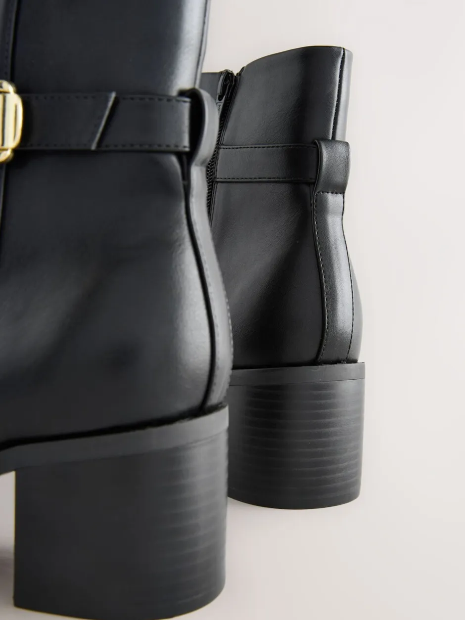 Boots|Next Zwart - Forever Comfort® Buckle Trim Block Heel Ankle Boots