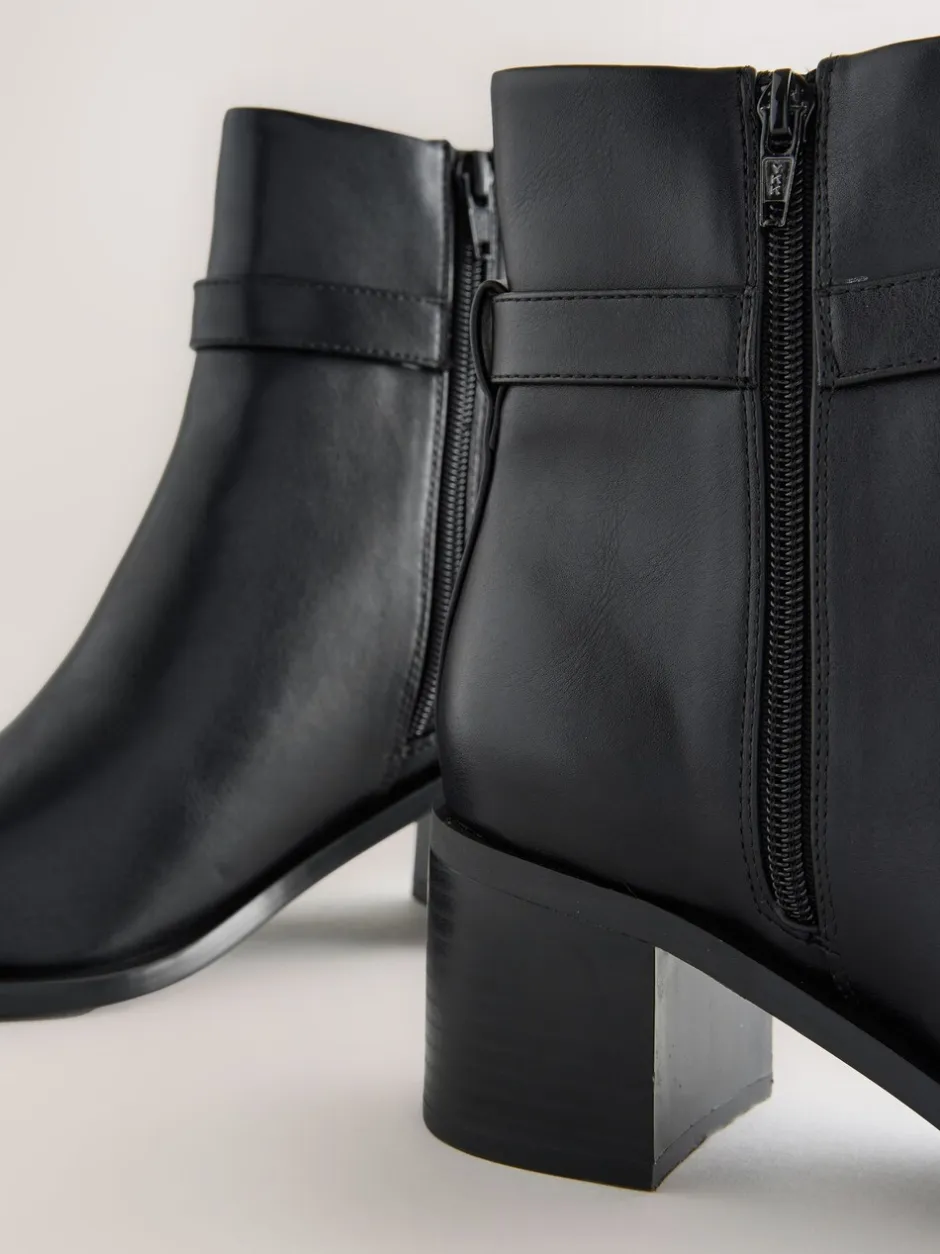 Boots|Next Zwart - Forever Comfort® Buckle Trim Block Heel Ankle Boots