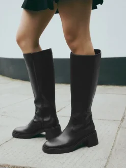 Ruimvallend En Extraruimvallend|Boots*Next Zwart - Forever Comfort® Chunky Heeled Round Toe Knee High Boots