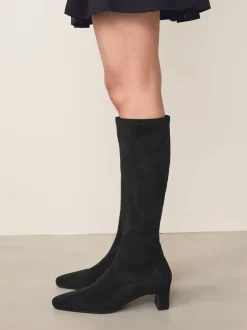 Ruimvallend En Extraruimvallend|Boots*Next - Forever Comfort® kniehoge soklaarzen met afgeronde spitse neus Zwart