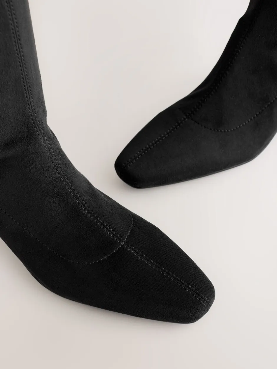 Ruimvallend En Extraruimvallend|Boots*Next - Forever Comfort® kniehoge soklaarzen met afgeronde spitse neus Zwart
