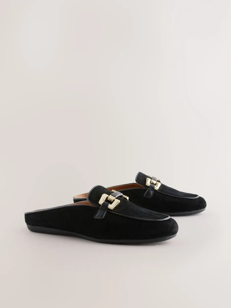Lage Schoenen*Next - Forever Comfort® Leather Hardware Trim Detail Loafer Mules Zwart