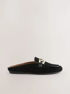 Lage Schoenen*Next - Forever Comfort® Leather Hardware Trim Detail Loafer Mules Zwart
