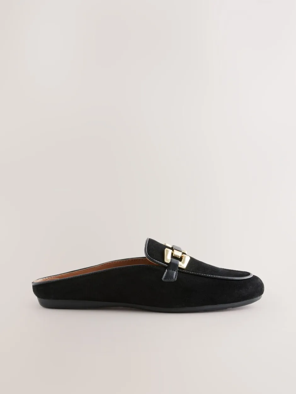 Lage Schoenen*Next - Forever Comfort® Leather Hardware Trim Detail Loafer Mules Zwart
