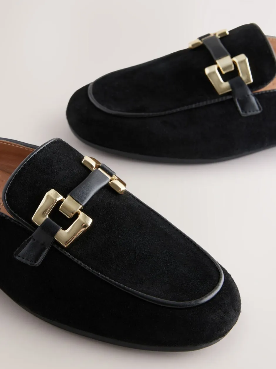 Lage Schoenen*Next - Forever Comfort® Leather Hardware Trim Detail Loafer Mules Zwart