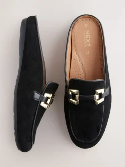 Lage Schoenen*Next - Forever Comfort® Leather Hardware Trim Detail Loafer Mules Zwart