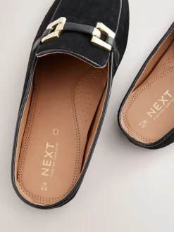Lage Schoenen*Next - Forever Comfort® Leather Hardware Trim Detail Loafer Mules Zwart