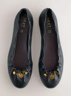 Lage Schoenen*Next - Forever Comfort® Leather Ruched Charm Ballet Flats Zwart