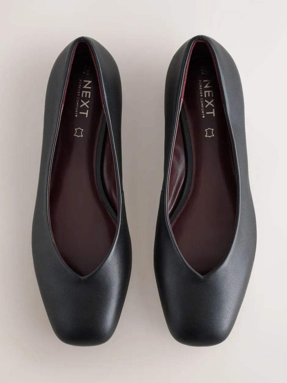 Lage Schoenen*Next - Forever Comfort® Leather Square Toe Ballerina Flats Zwart
