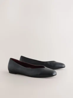 Lage Schoenen*Next - Forever Comfort® Leather Square Toe Ballerina Flats Zwart